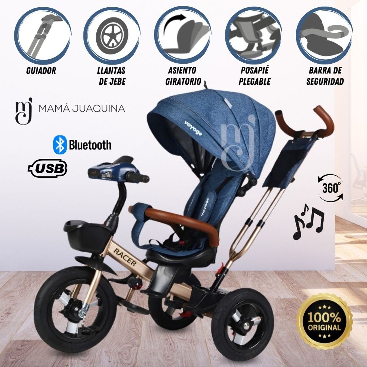 VOYAGE - Triciclo Guiador para Niños «LAURENT» Blue
