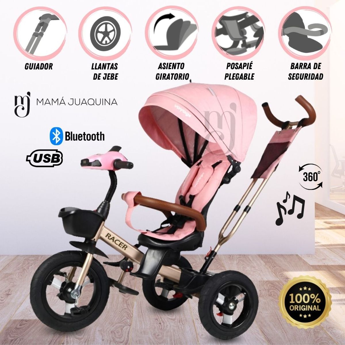 VOYAGE - Triciclo Guiador para Niños «LAURENT» Light Pink