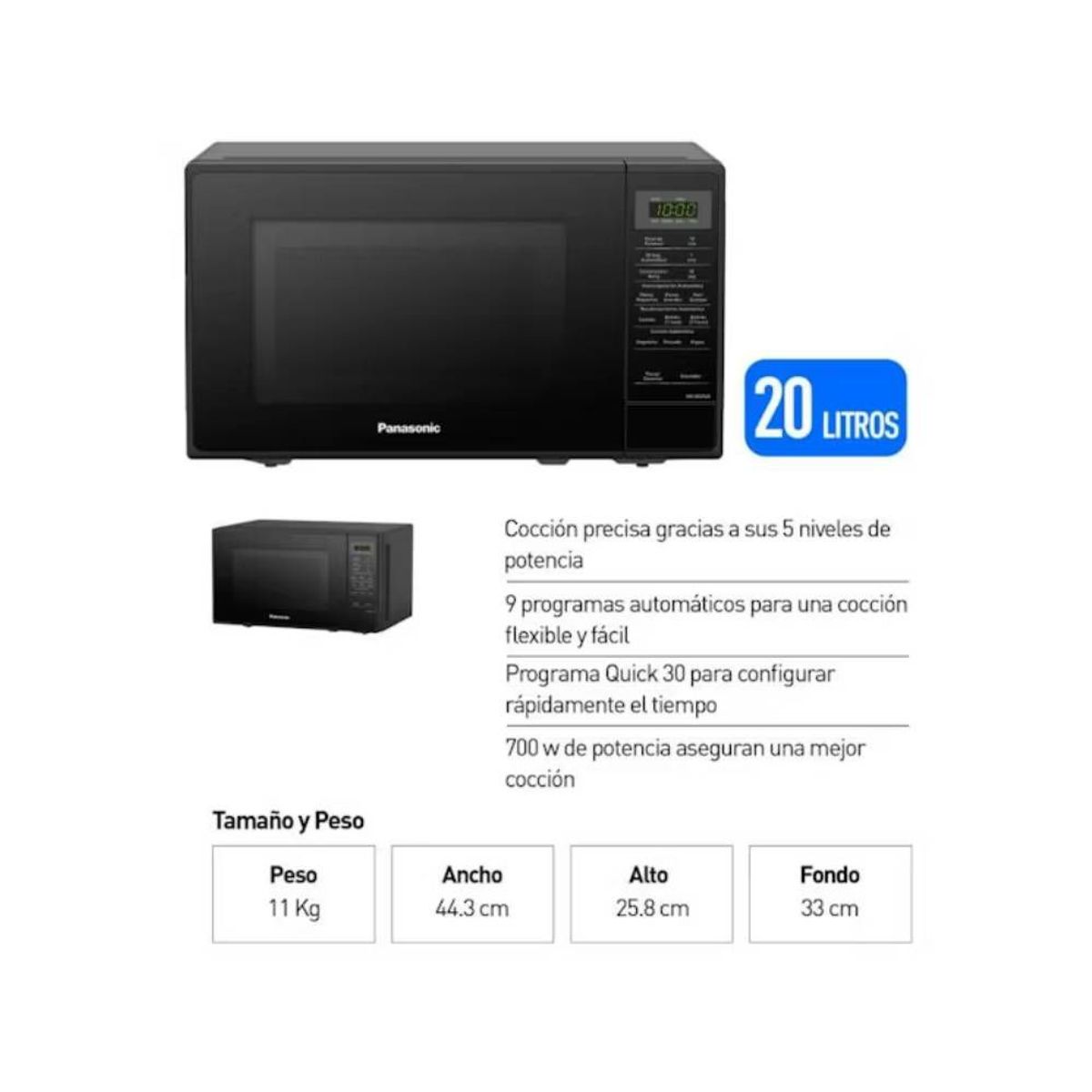 Panasonic - MICROONDAS PANASONIC NN-SB25JBRPK NEGRO 20L