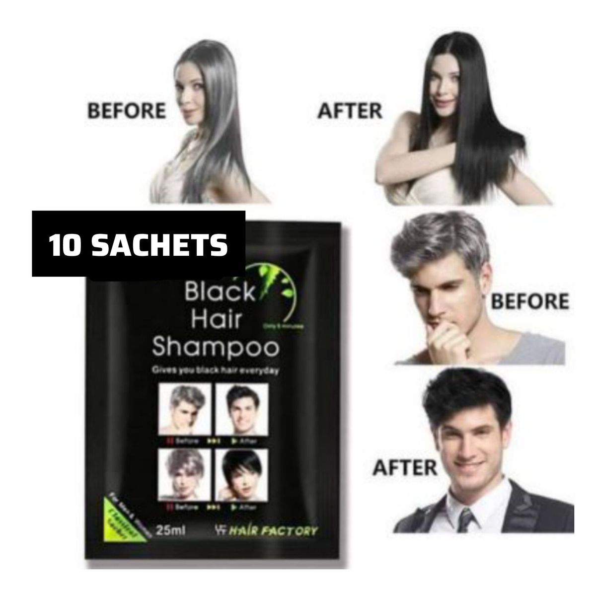 OEM - Shampoo tinte Negro- CANAS-BARBA-CEJAS-BIGOTE X 10 SACHET