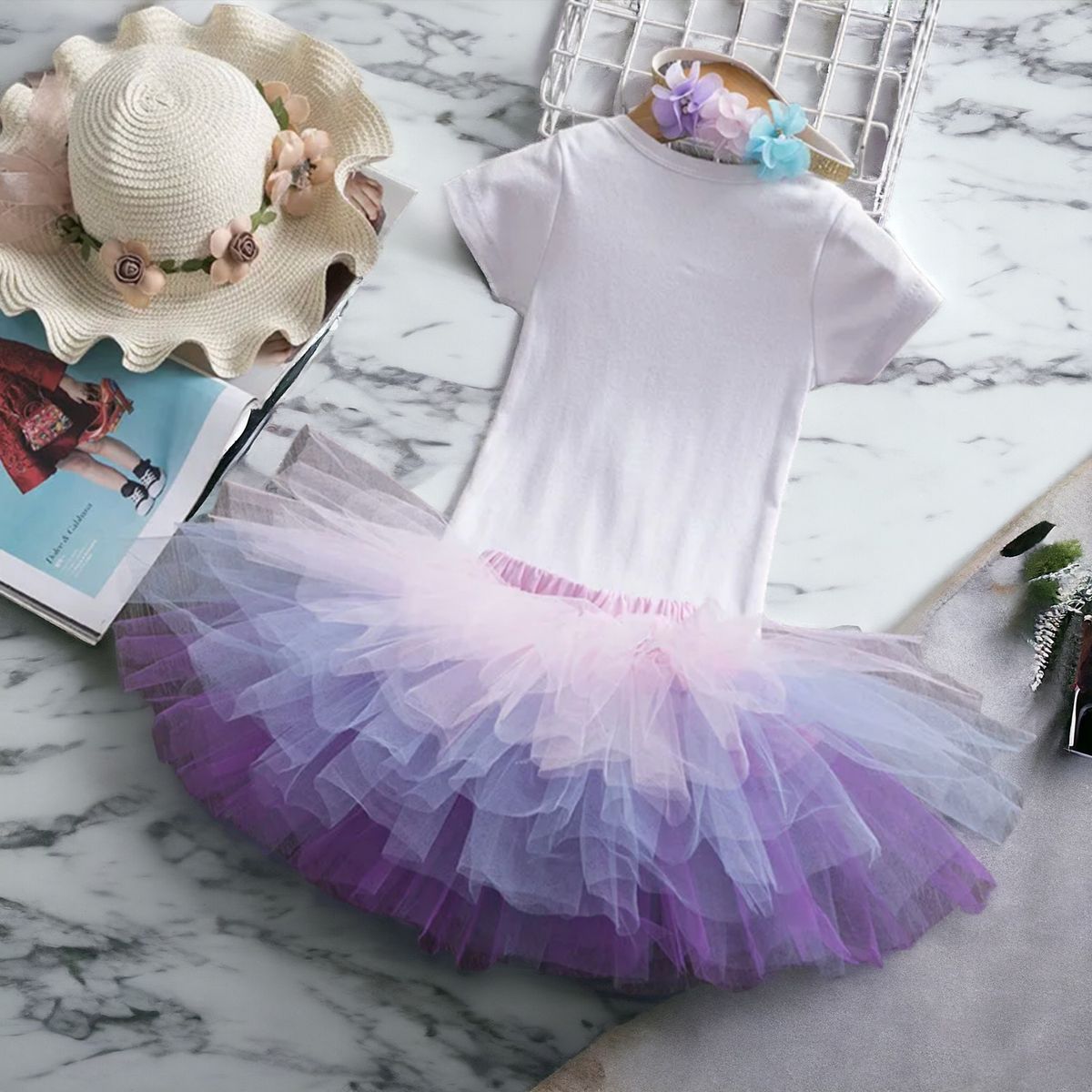 GENERICO - Vestido de Bebe Niña de Unicornio 3 piezas ( Boddy + Tutu + Vincha )