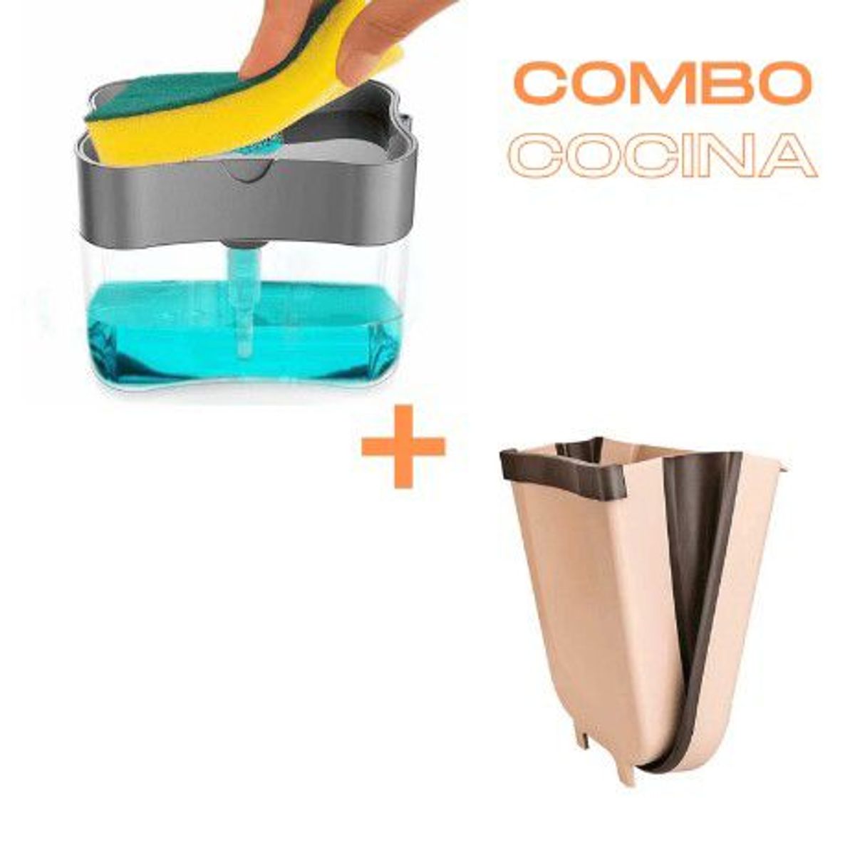 GENERICO - Combo Dispensador  Jabón  + Tacho Basurero Plegable