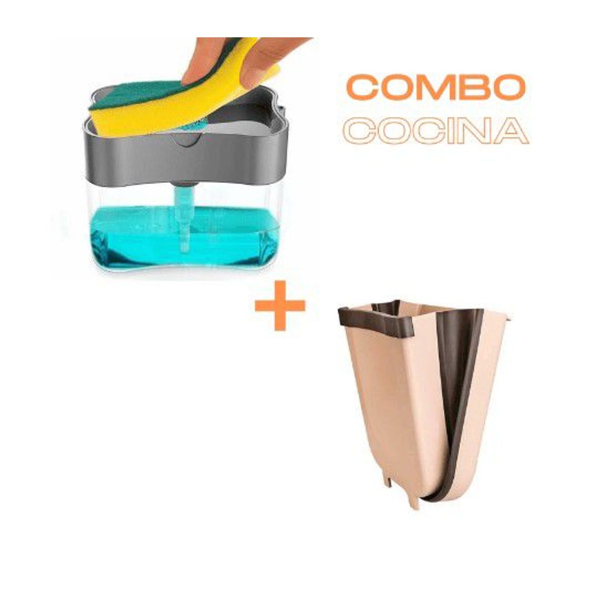 GENERICO - Combo Dispensador  Jabón  + Tacho Basurero Plegable