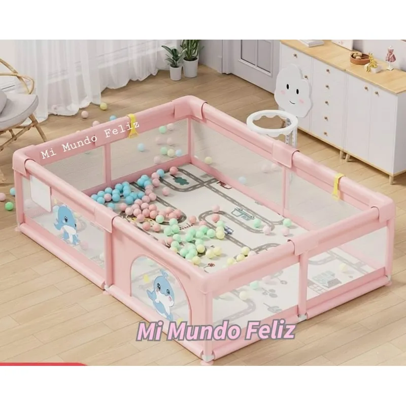 GENERICO - Corral de  Juegos Niños Portatil Pelotitas+ Canasta Pinks