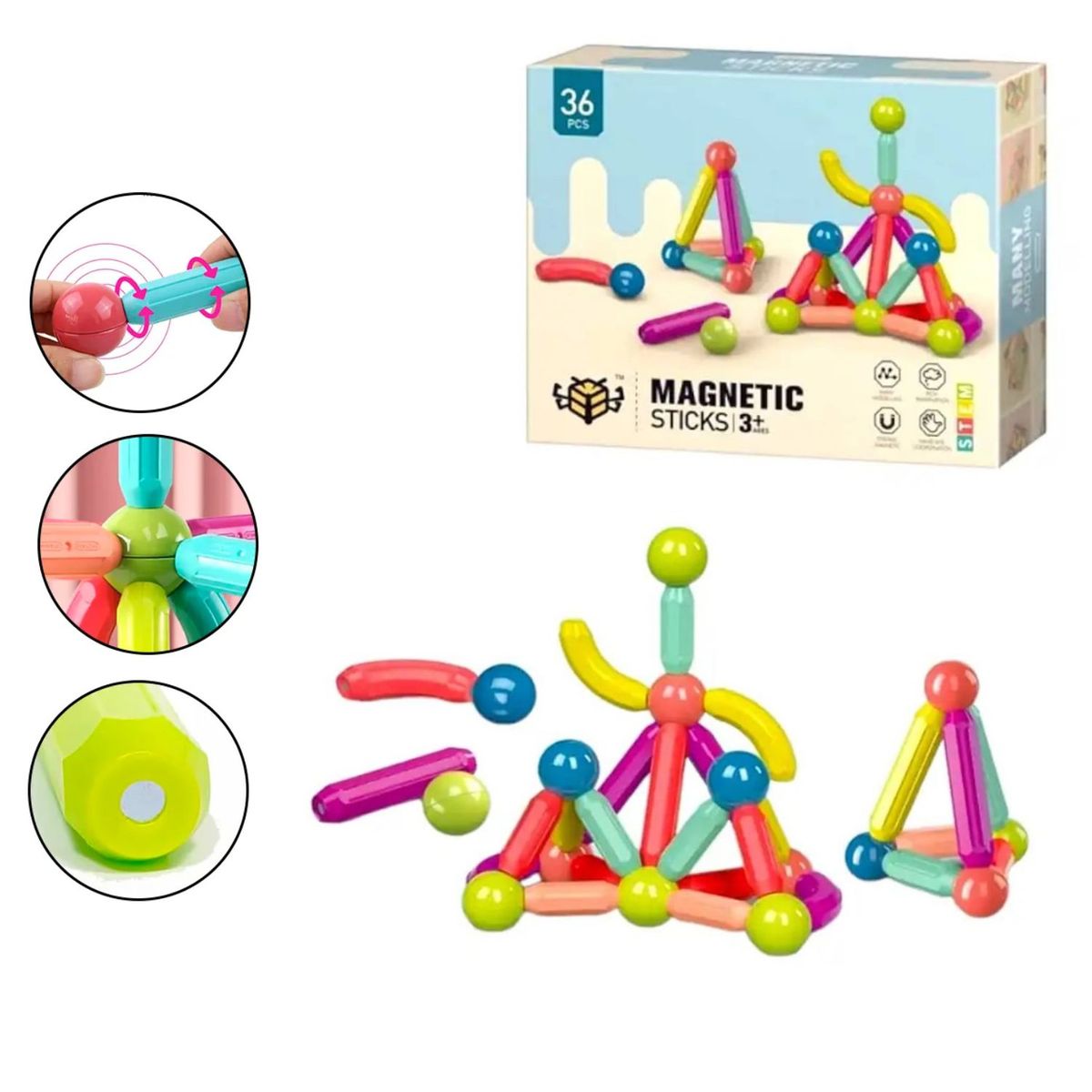 GENERICO - Juego Didáctico Bloques Magnéticos-36 Pcs