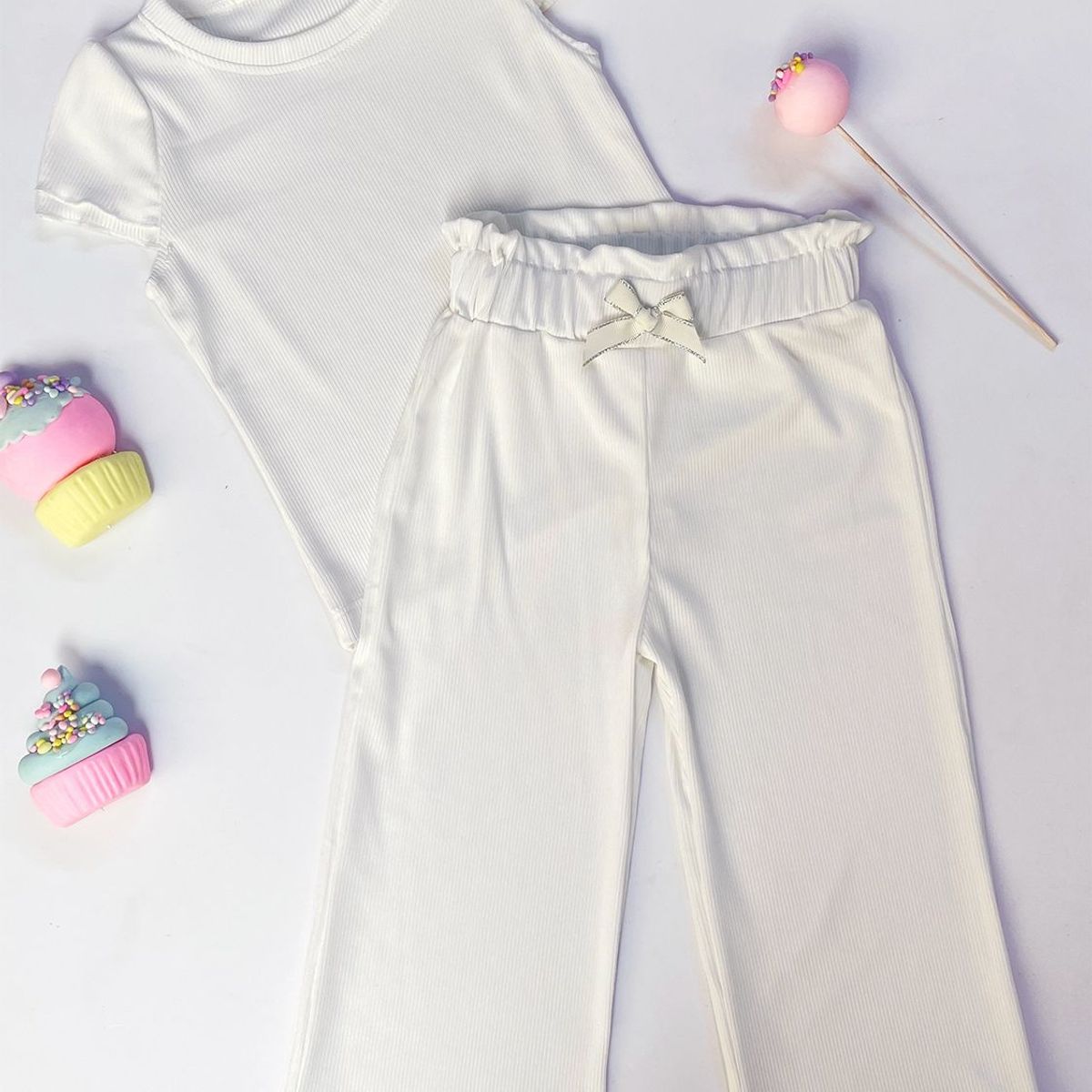 KIDS MASHMELO - Conjunto de Polo y Pantalón de Rib para Niña Kids Mashmelo