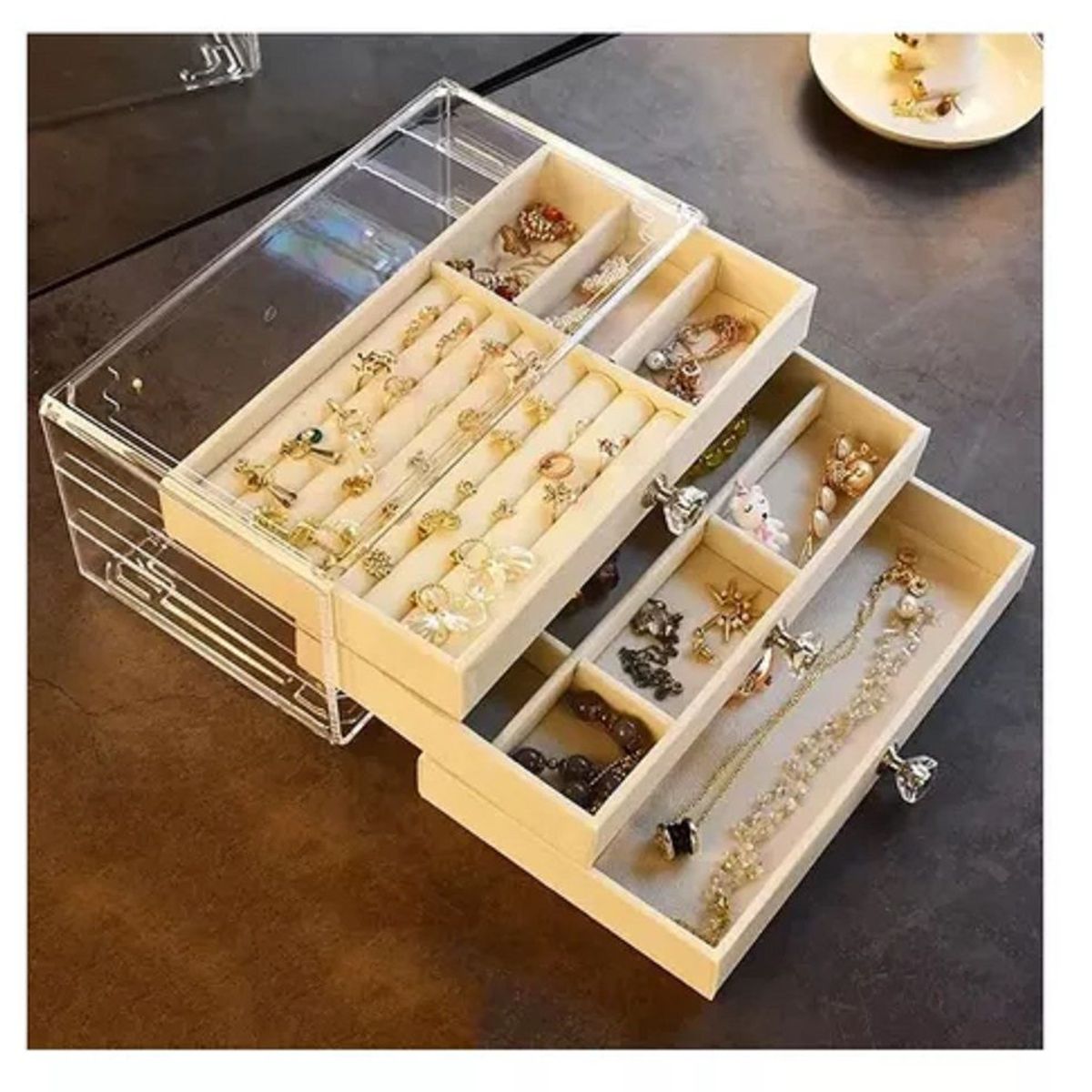 GENERICO - Joyero Organizador De Joyas  Pulseras Relojes 3 Niveles Beige