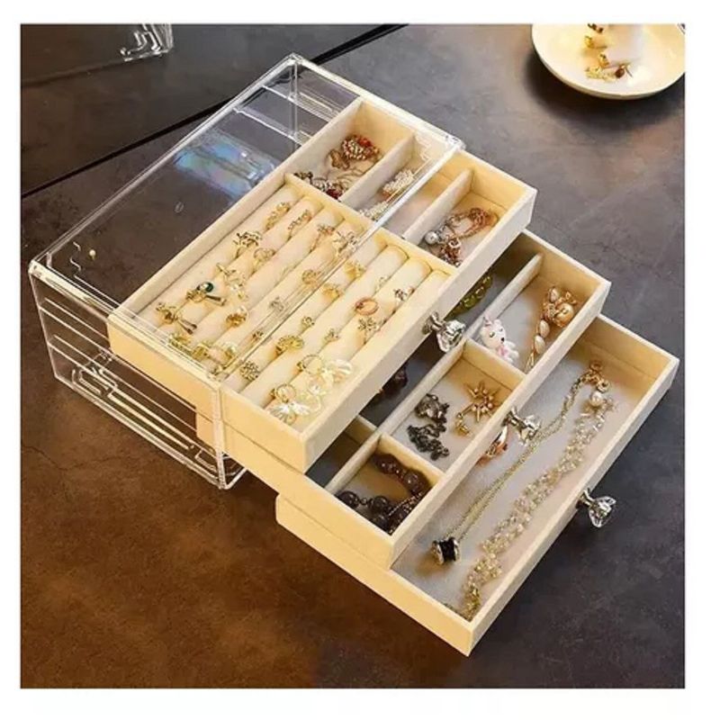GENERICO - Joyero Organizador De Joyas  Pulseras Relojes 3 Niveles Beige