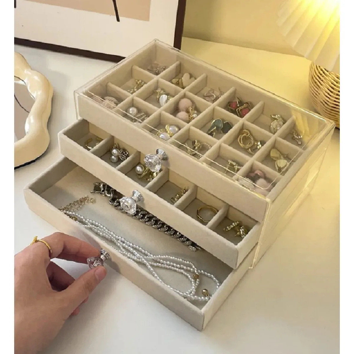 GENERICO - Joyero Organizador De Joyas Cofre Pulseras Relojes 3 Niveles Gris