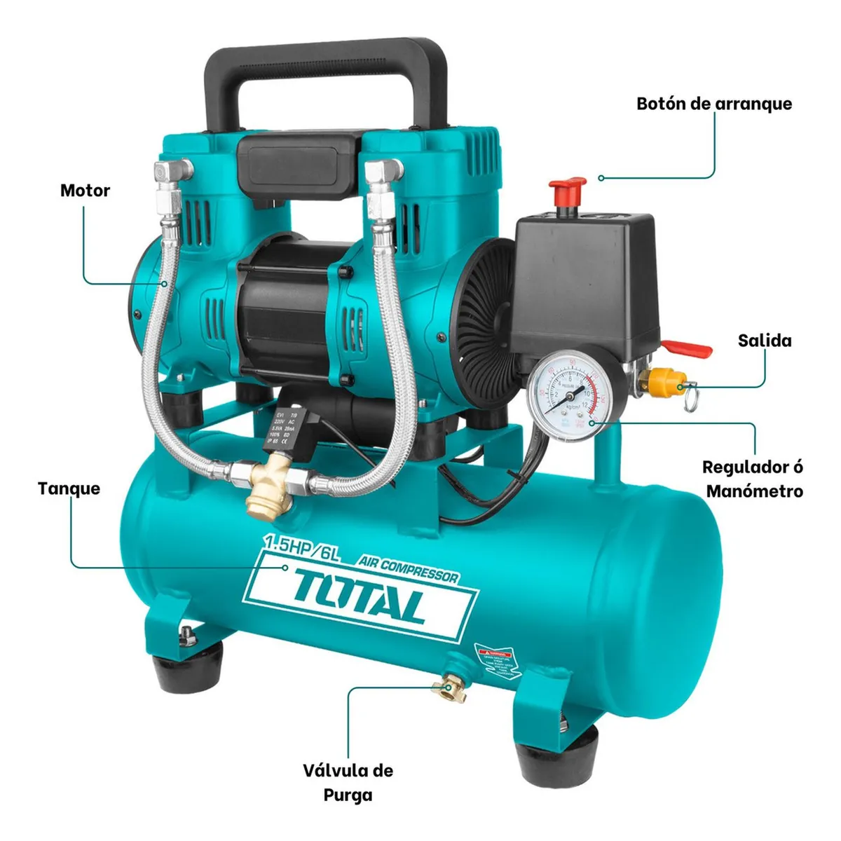TOTAL TOOLS - Compresora de aire silenciosa 6 litros Total