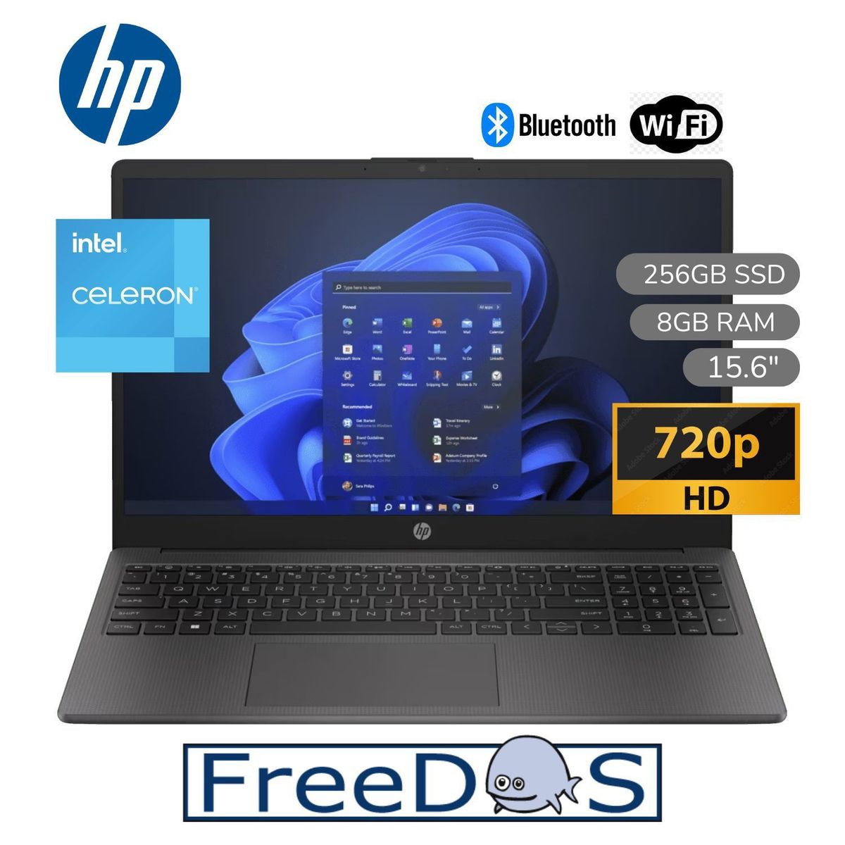 HP - Laptop HP 250 G9 (7C6E4LT#ABM) Intel Celeron N4500 8GB RAM 256GB SSD 15.6" HD FREE DOS - Gris