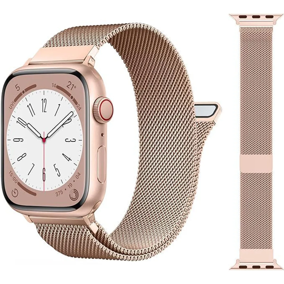 GENERICO - Correa Milanese para Apple Watch y Smartwatch 42mm-44-45-49mm OroRosa