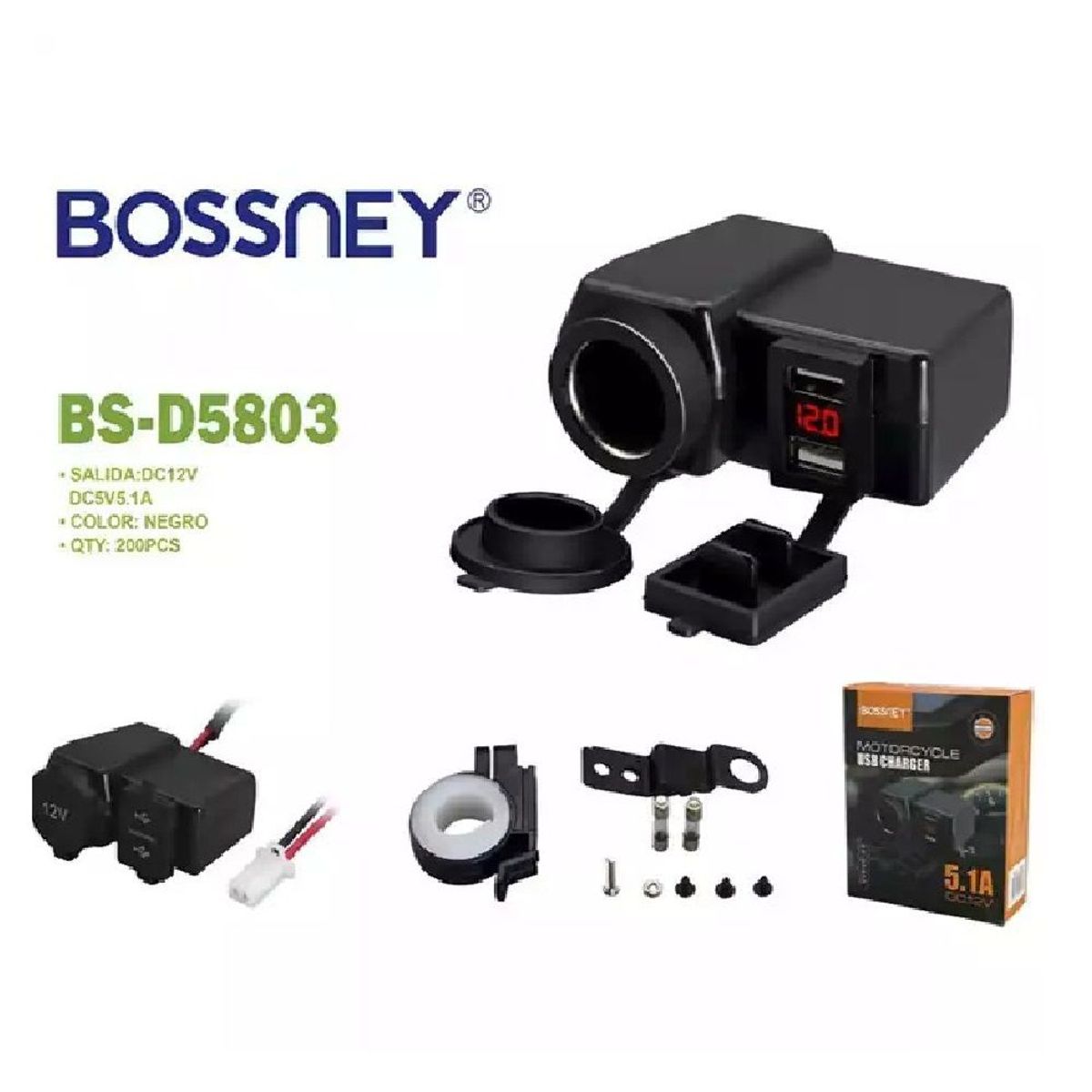 OTTOWARE - CARGADOR DE MOTO USB - 12V