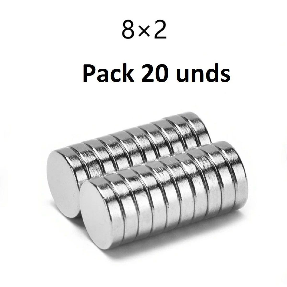GENERICO - Imanes de neodimio modelo disco 8mmx2mm pack 20 unds