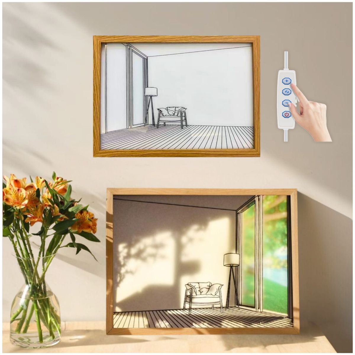 OEM - Cuadro Decorativo Vintage Duo 3D Luminoso Estilo Nordico 3 Modos de Luz x2und