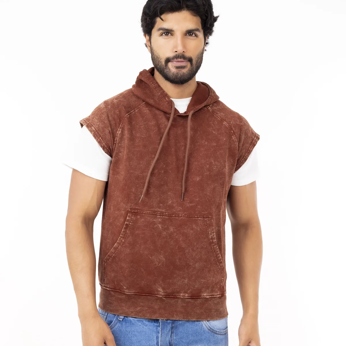 NEW YORK STARS - HMusculosas con capucha-Acid Wash-Marron