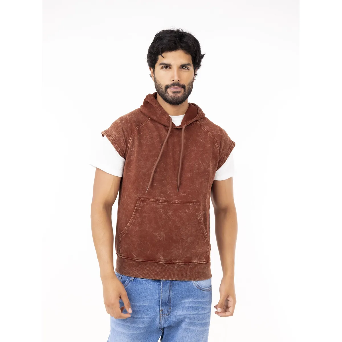 NEW YORK STARS - HMusculosas con capucha-Acid Wash-Marron