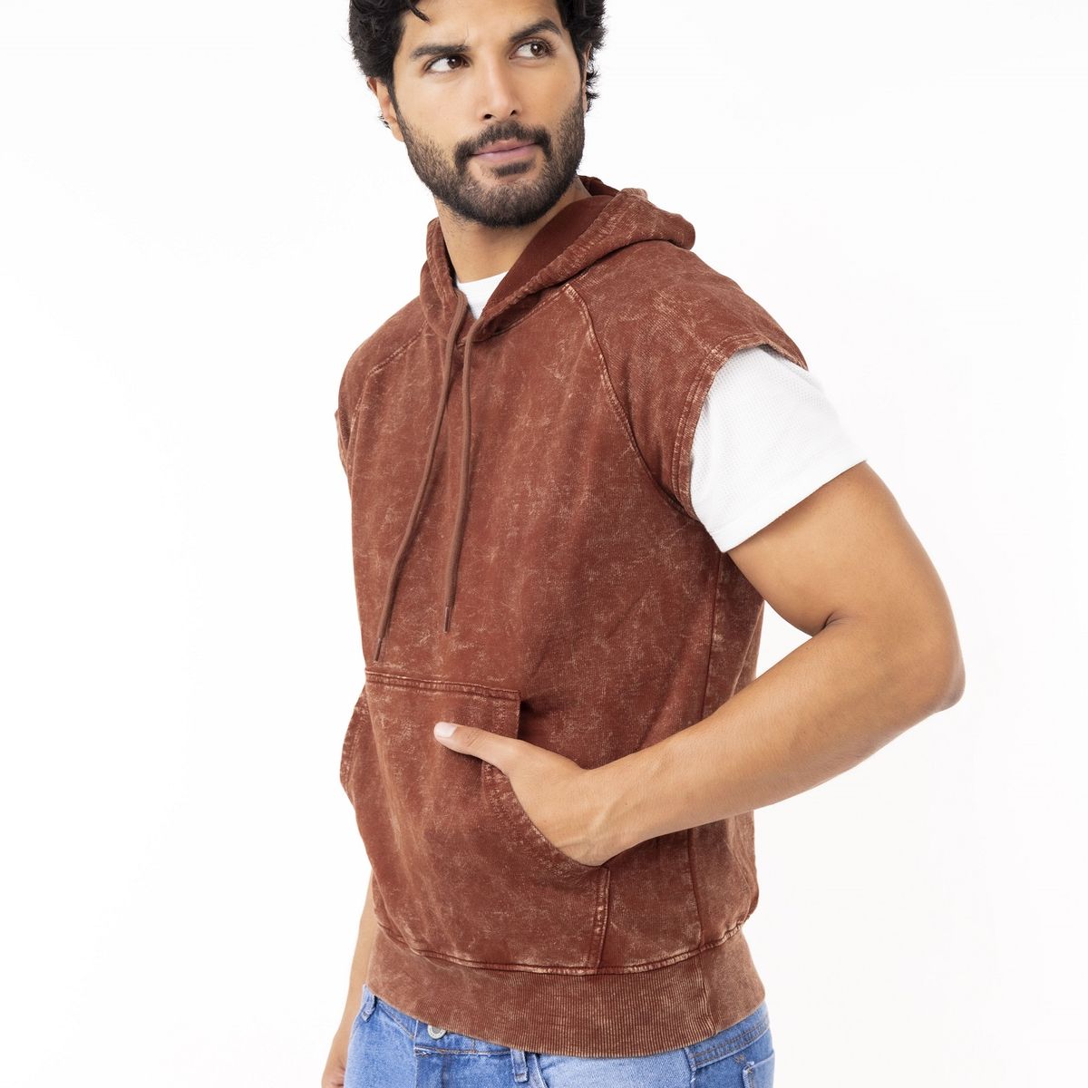 NEW YORK STARS - HMusculosas con capucha-Acid Wash-Marron