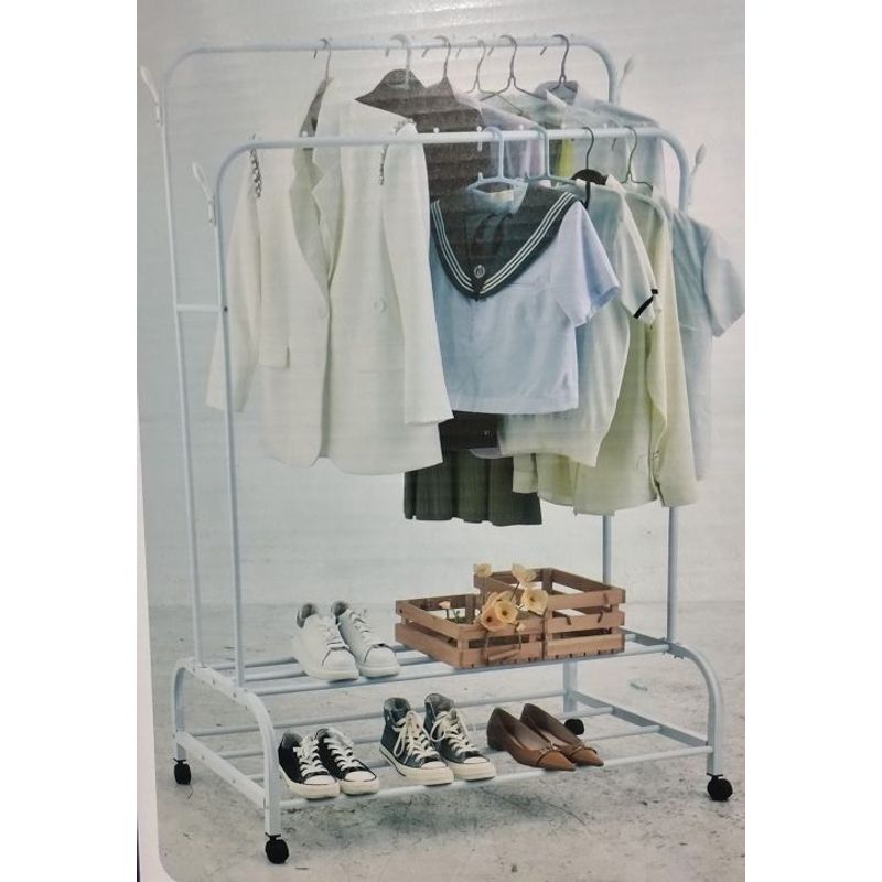 GENERICO - PERCHERO ORGANIZADOR DOS NIVELES DOBLE CON RUEDAS BLANCO