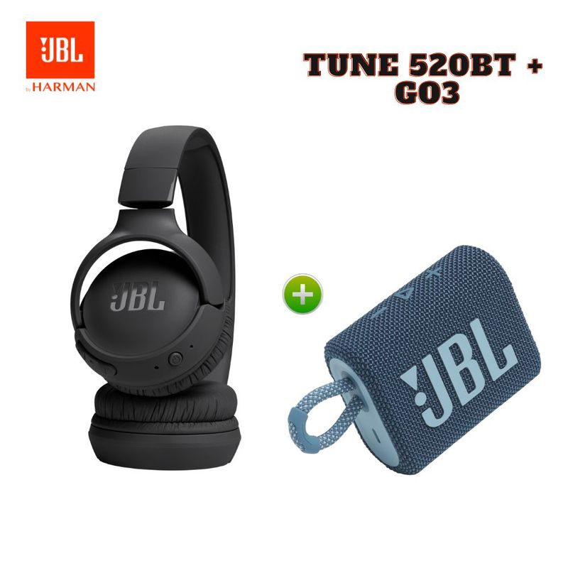 JBL - JBL Combo Especial GO3 Hasta 5 Hras. Azul y Tune 520BT Plegable Negro