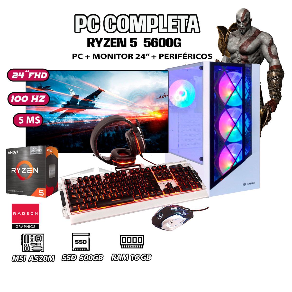 AMD - Computadora Completa DRAGON Ryzen 5 5600G RAM 16GB DISCO 500GB SSD MONITOR 24"
