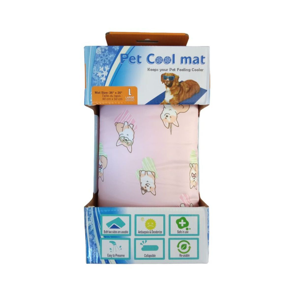 GENERICO - Colchoneta refrigerante Pet Cool Mat L Diseño Corgie Rosado