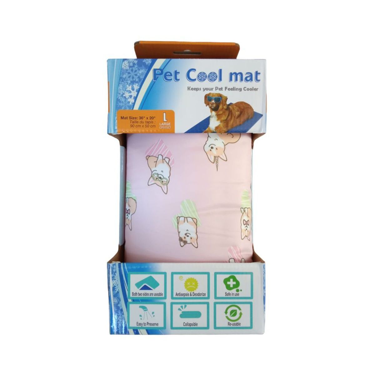 GENERICO - Colchoneta refrigerante Pet Cool Mat L Diseño Corgie Rosado