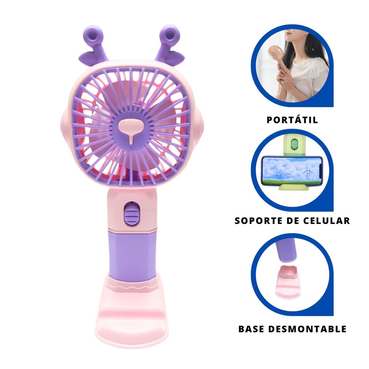 GENERICO - Ventilador de Mano Portátil Recargable Rosa Kawai