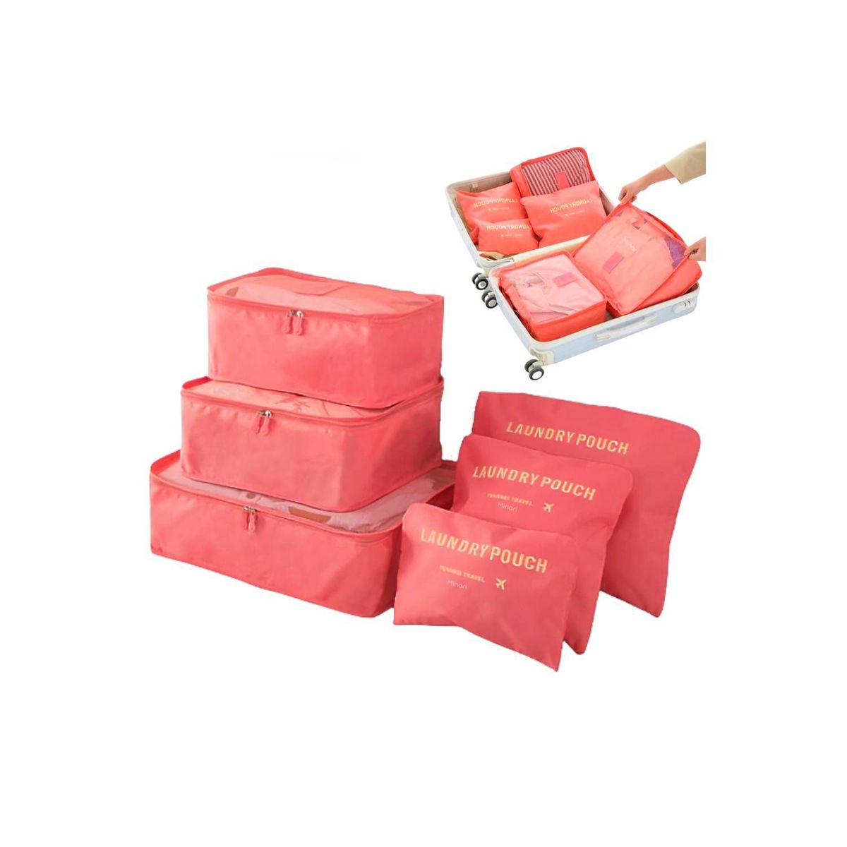 Set Organizadores Maleta Bolsas Impermeable para Viaje 6PCS Coral, marca GENERICO - Foto Principal