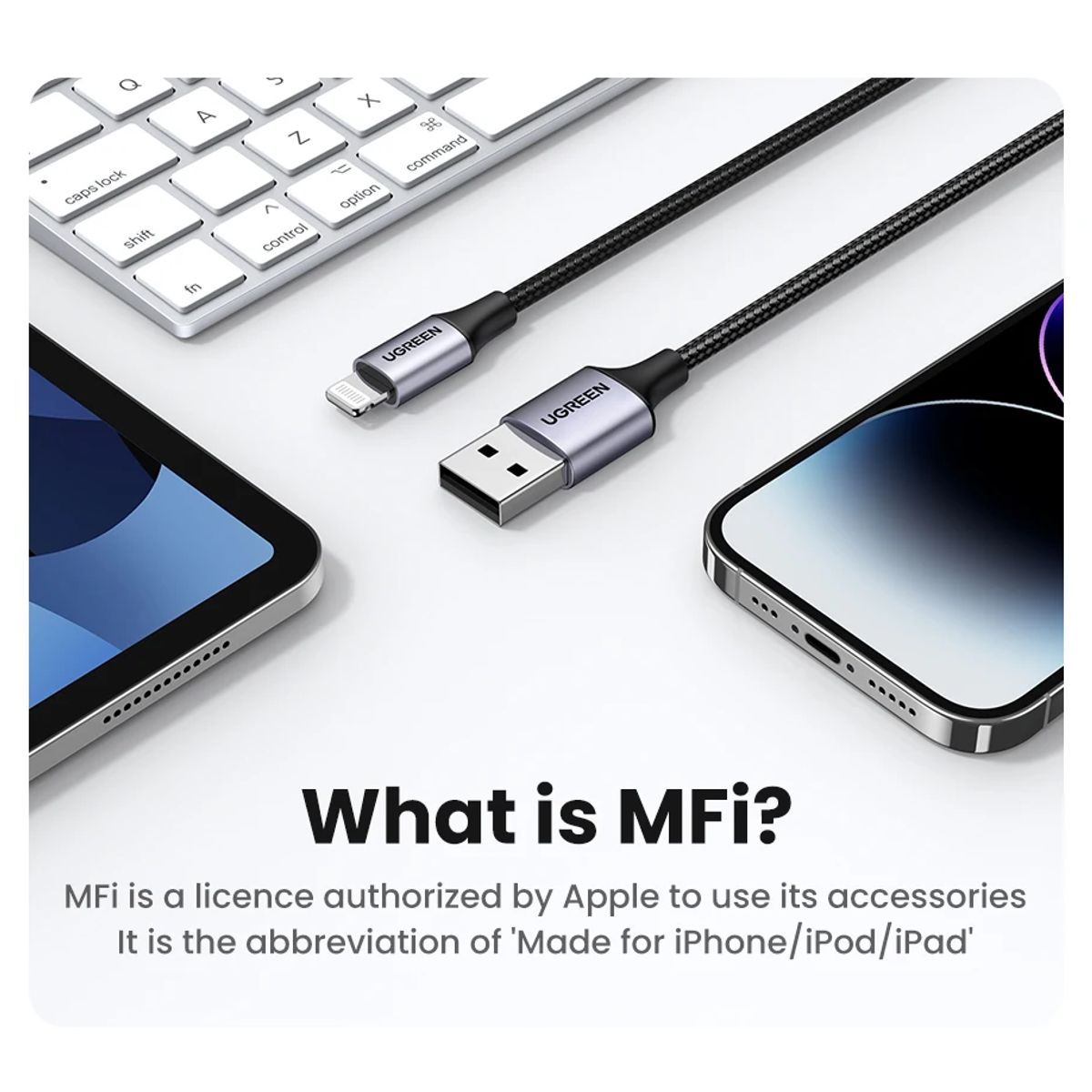 UGREEN - Cable de Carga Rapida USB a Lightning para iPhone  Ipad - UGREEN
