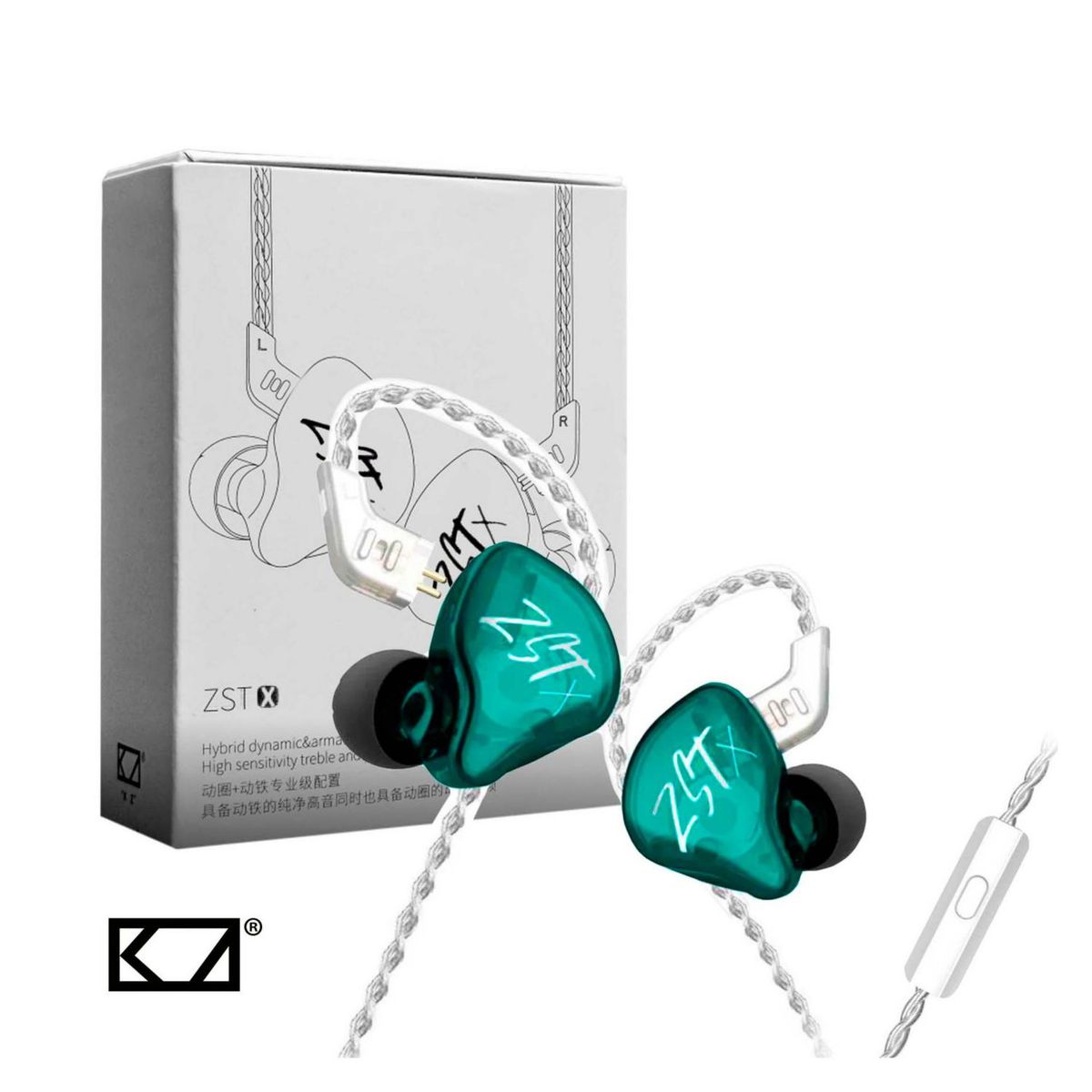 KZ - Audífonos In-Ear Gamer con micro KZ ZST X Celeste