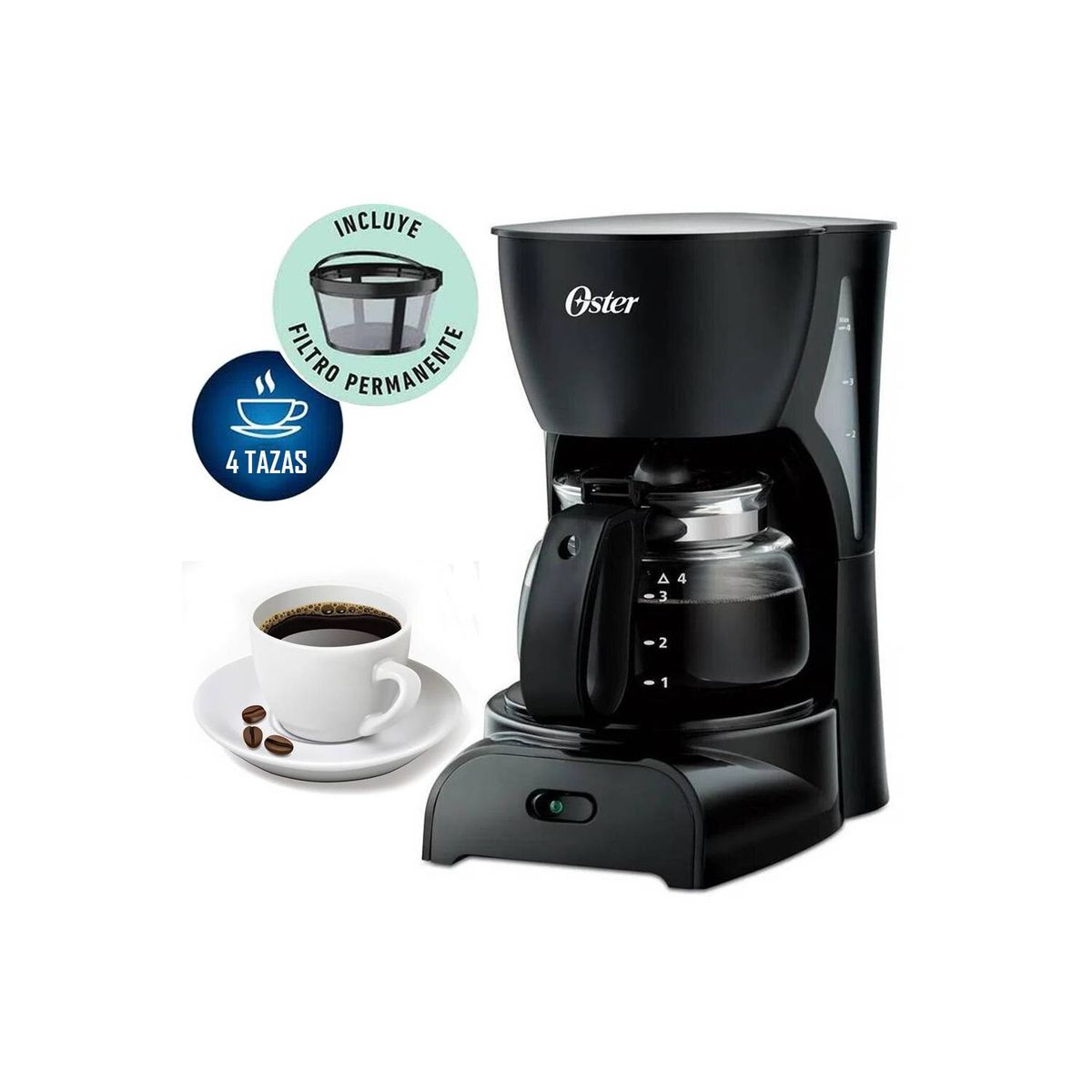 OSTER - Cafetera De 4 Tazas OSTER BVSTDCDR5B - NEGRO
