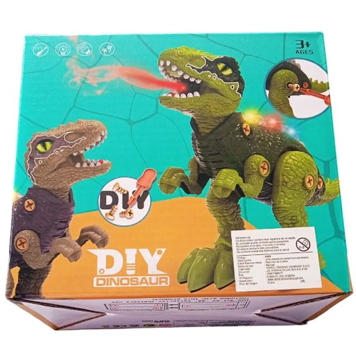 GENERICO - Dino DIY Bota Humo Como Fuego Con Luces Sonido y Movimiento