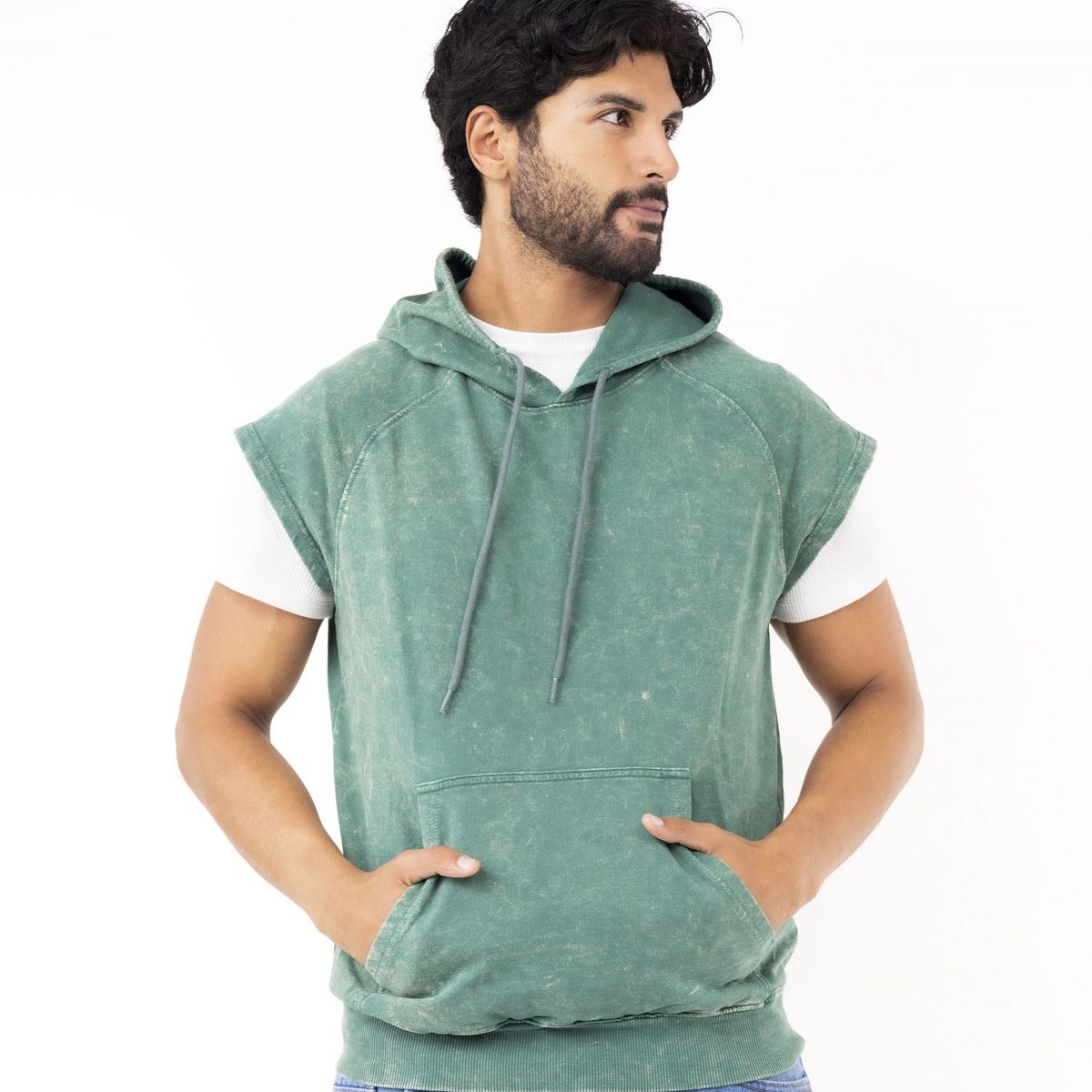 NEW YORK STARS - HMusculosas con capucha-Acid Wash-Verde