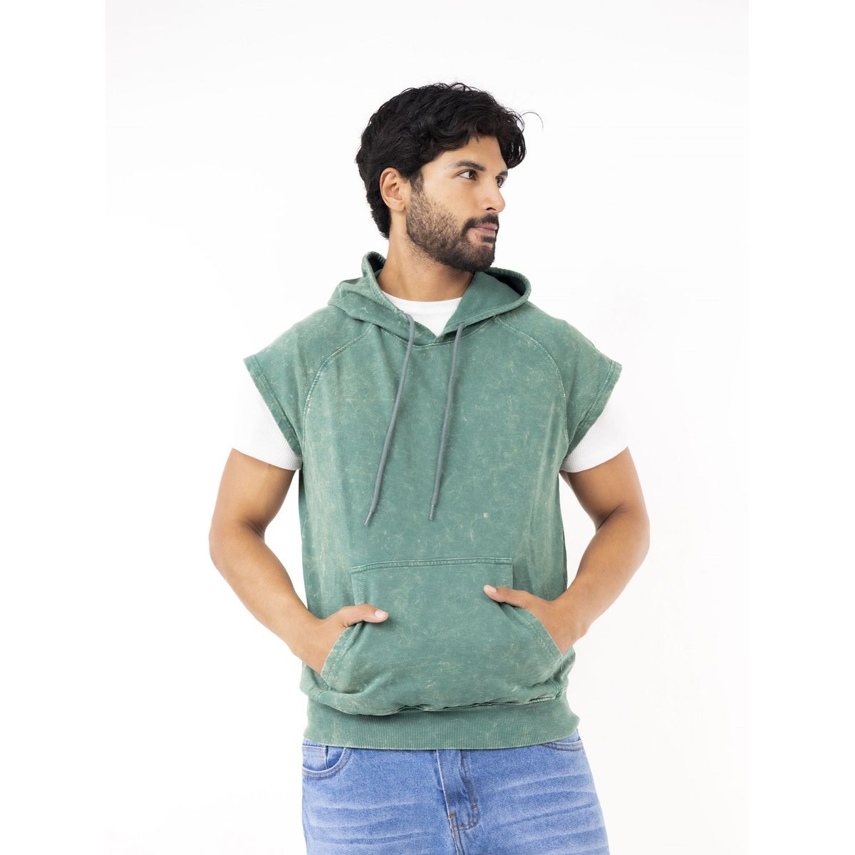 NEW YORK STARS - HMusculosas con capucha-Acid Wash-Verde