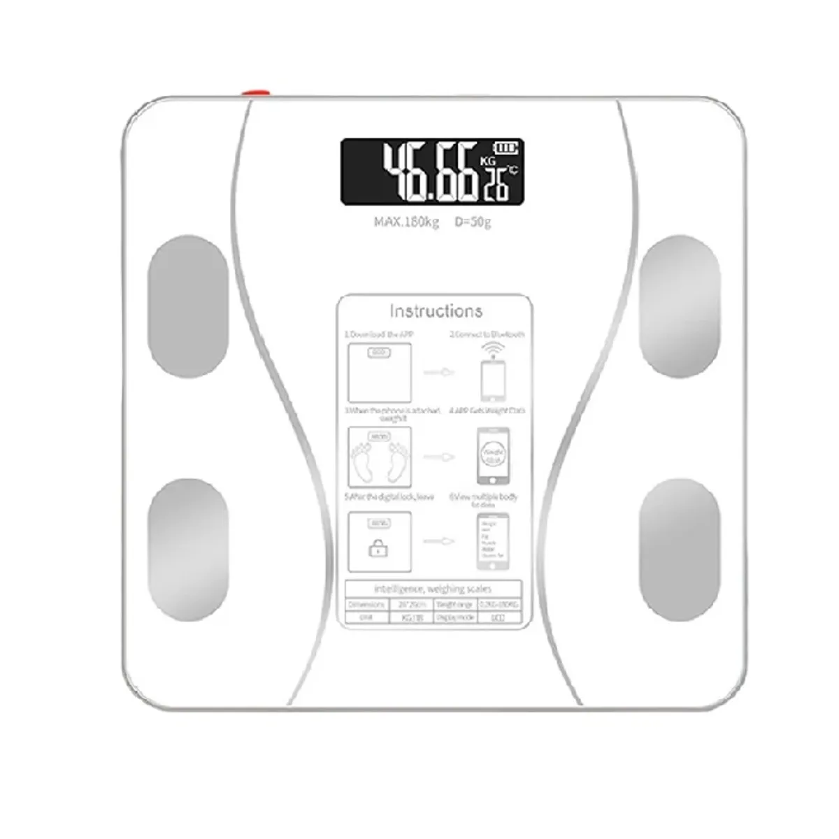 GENERICO - BALANZA DIGITAL BLUETOOTH CAPACIDAD 180 KG – A PILAS - BLANCO