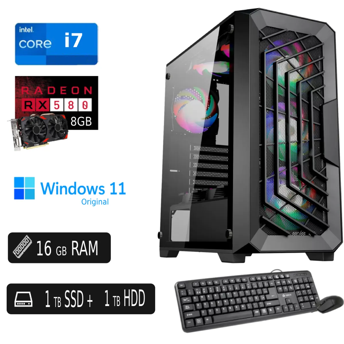 INTEL - PC Completa i7 8700 16GB Ram 1TB SSD 1TB HDD EXTERNO REGALO+ Tarjeta Video 8GB
