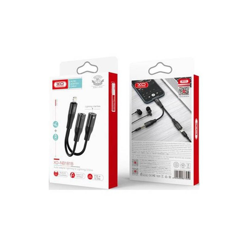 XO SIMPLE IS BEAUTY - Cable para Audio jack y Carga lightning adaptador XO-NB181B Negro