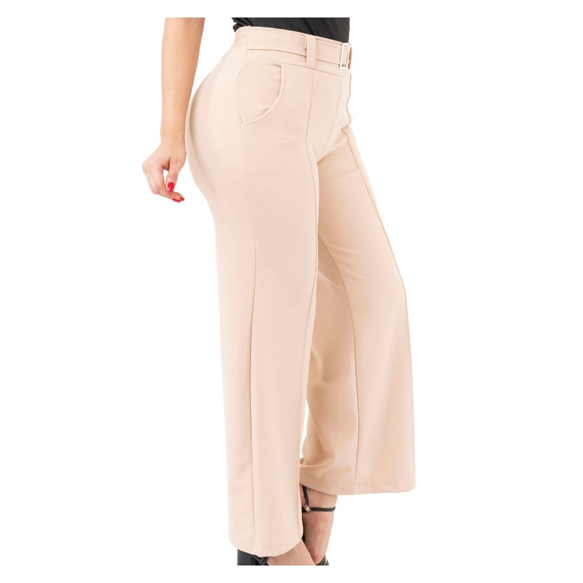 GENERICO - Pantalón Corte Recto Scuba con hebilla Karina Mujer