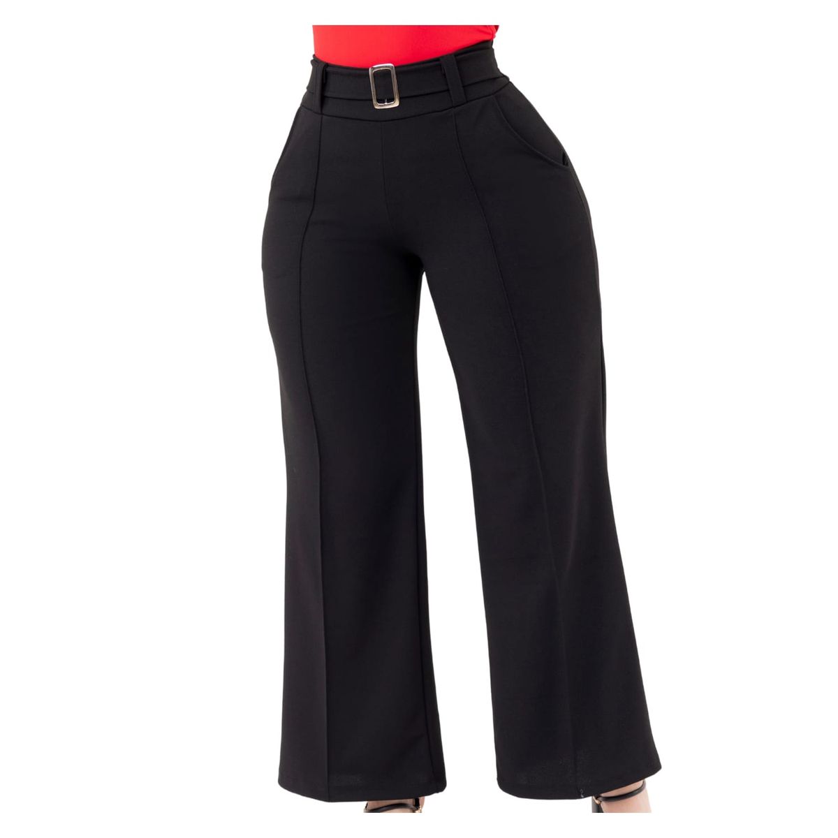 GENERICO - Pantalón Corte Recto Scuba con hebilla Karina Mujer