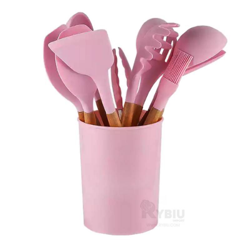 GENERICO - CUCHARONES DE SILICONA ANTIDHERENTE - SET DE 11 PIEZAS - ROSADO