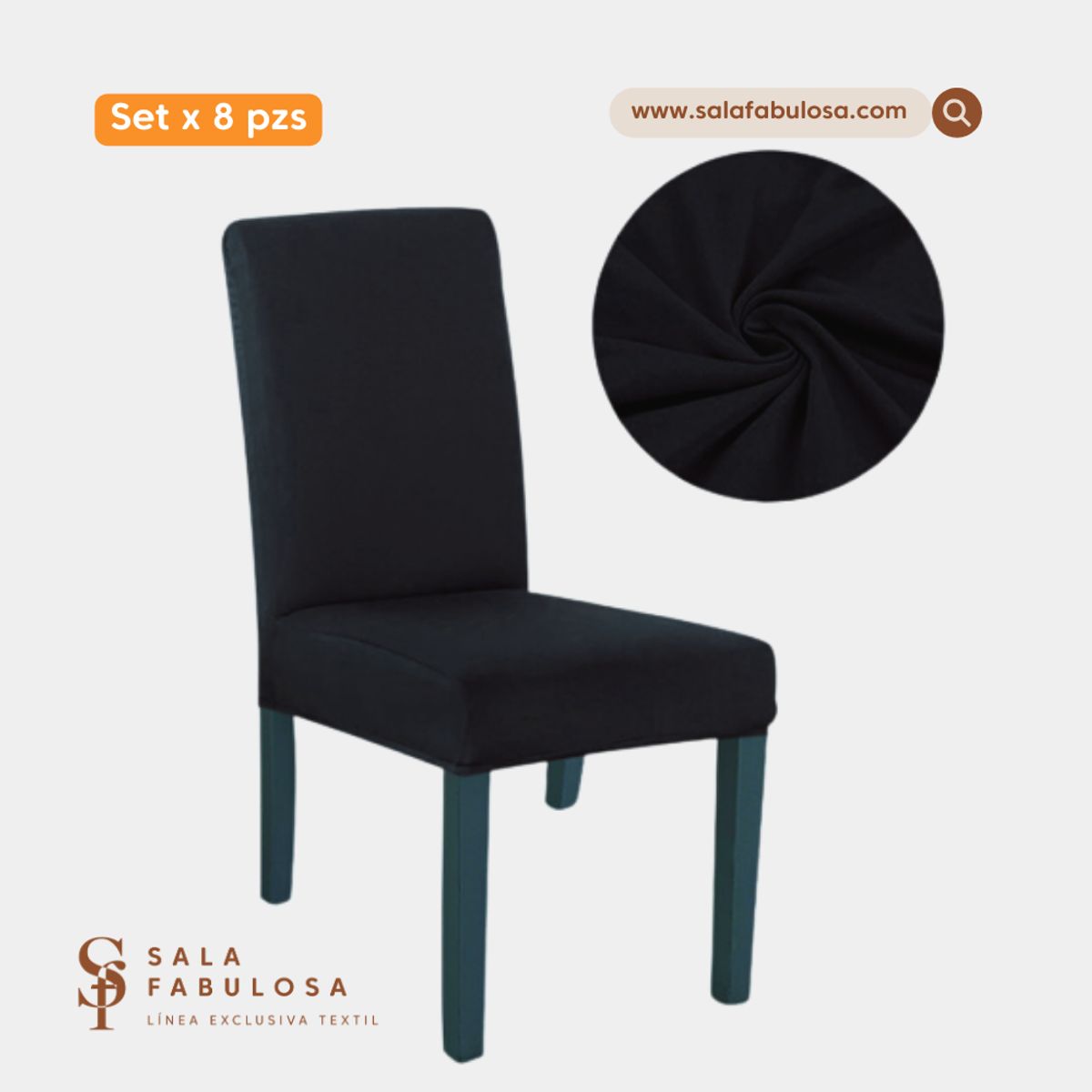 SALA FABULOSA - Funda protectora de silla Lycra Set 8 pzs Negro Sala fabulosa