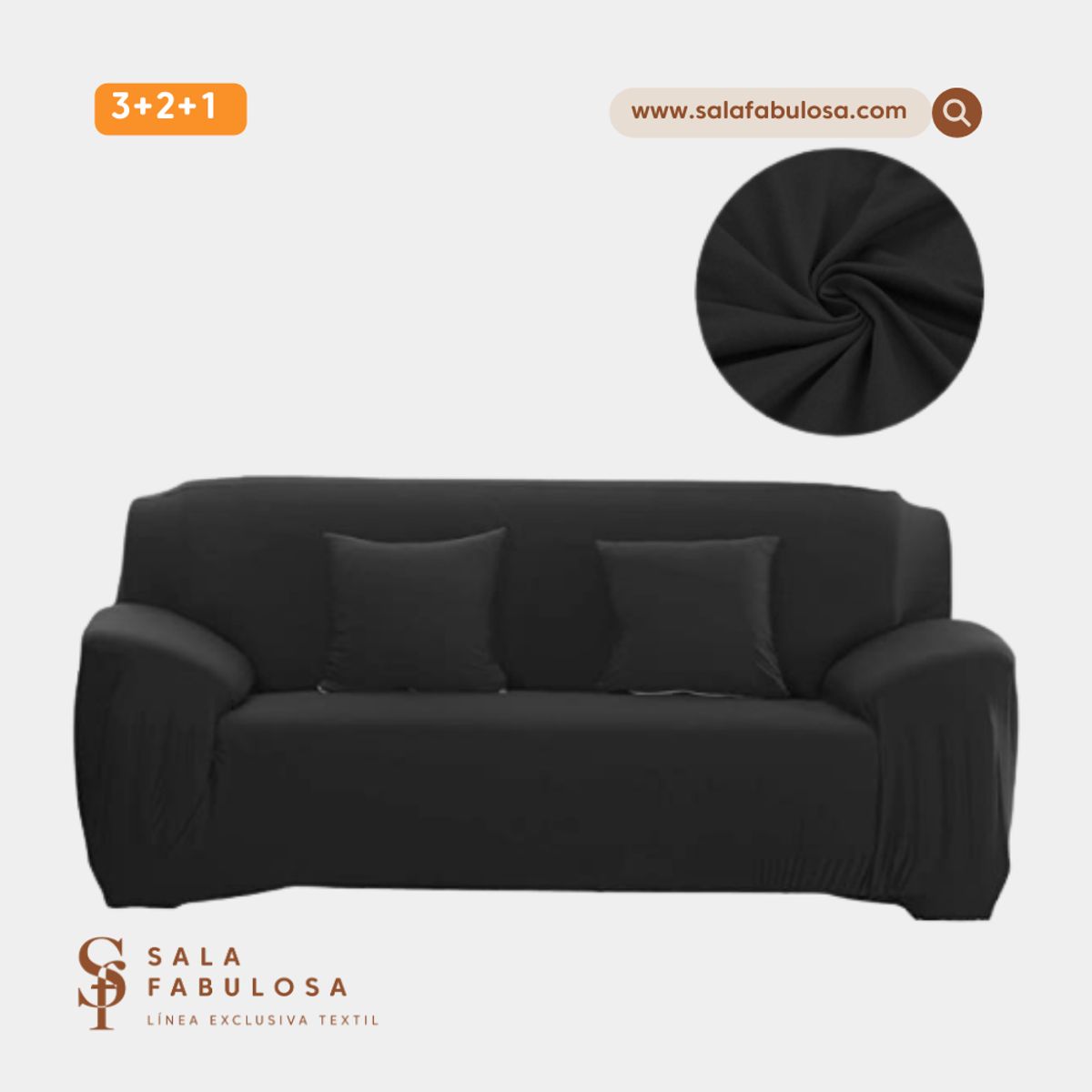 SALA FABULOSA - Funda protectora de mueble Lycra Set 3-2-1 pzs Negro