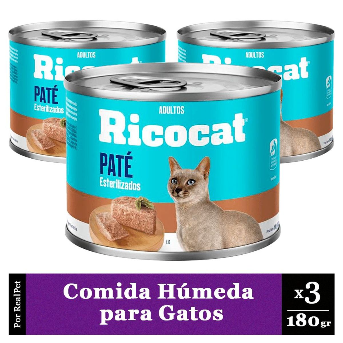 RICOCAT - Pack x3 Paté para Gato Adulto Esterilizado Ricocat 180gr