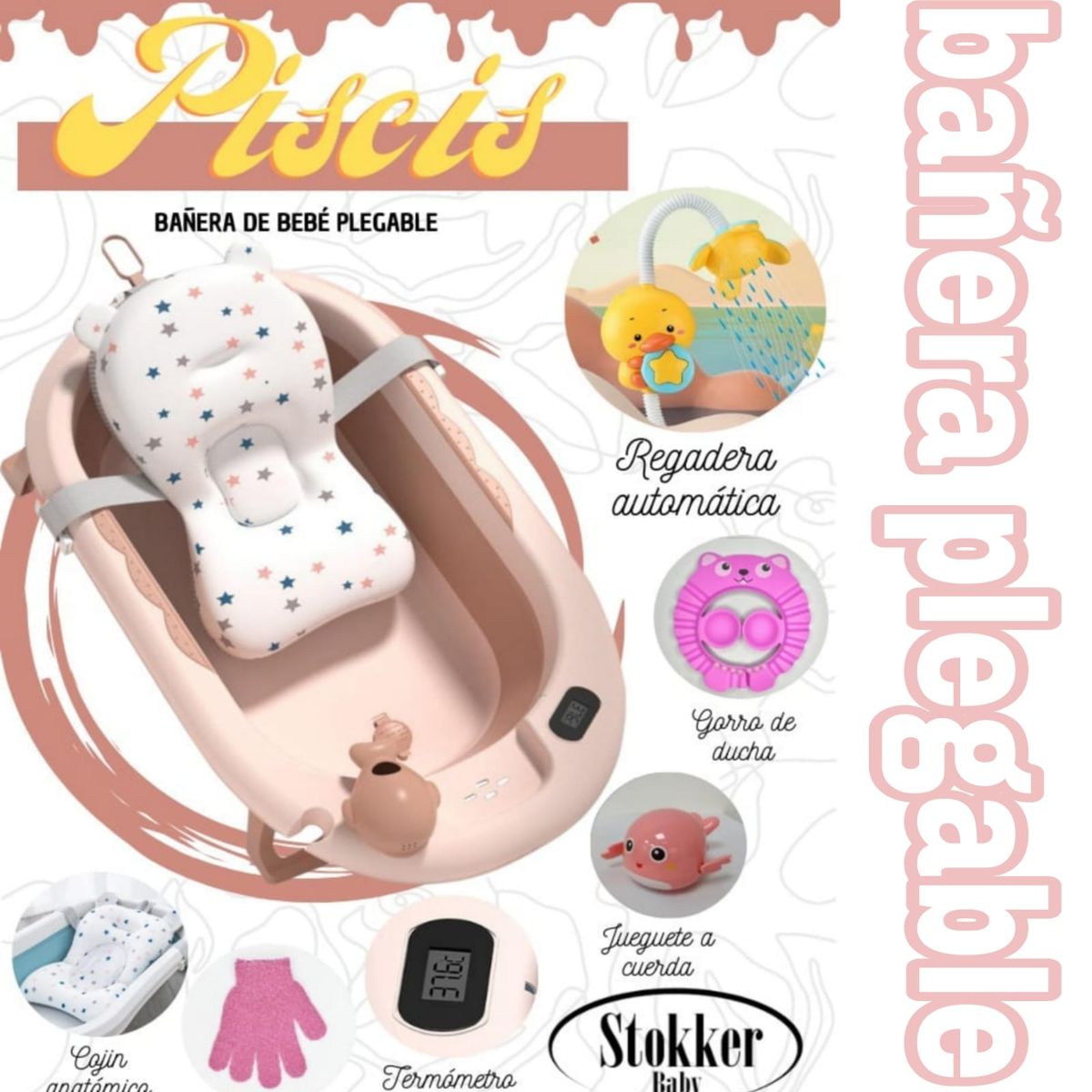 STOKKER BABY - Bañera plegable  PISCIS ROSADO