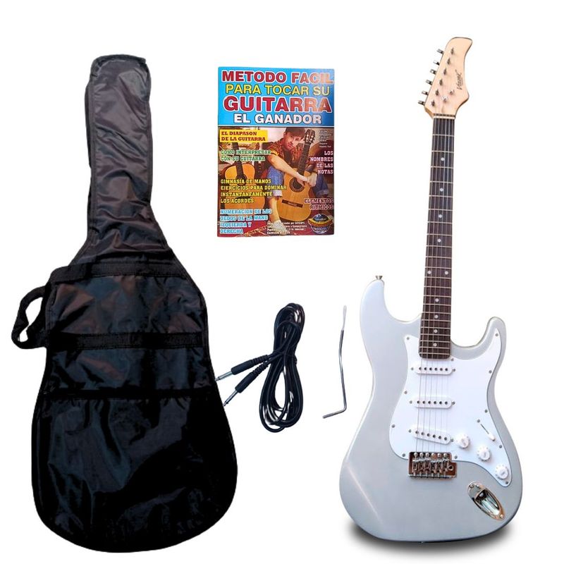 VOZZEX - Guitarra eléctrica 3 pastillas color SILVER con funda «VOZZEX»