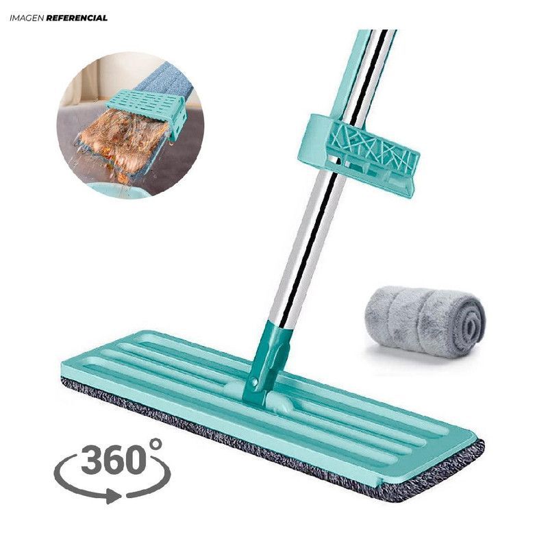 GENERICO - Trapeador Plano 360° con 2 Mopas de Microfibra Absorbente