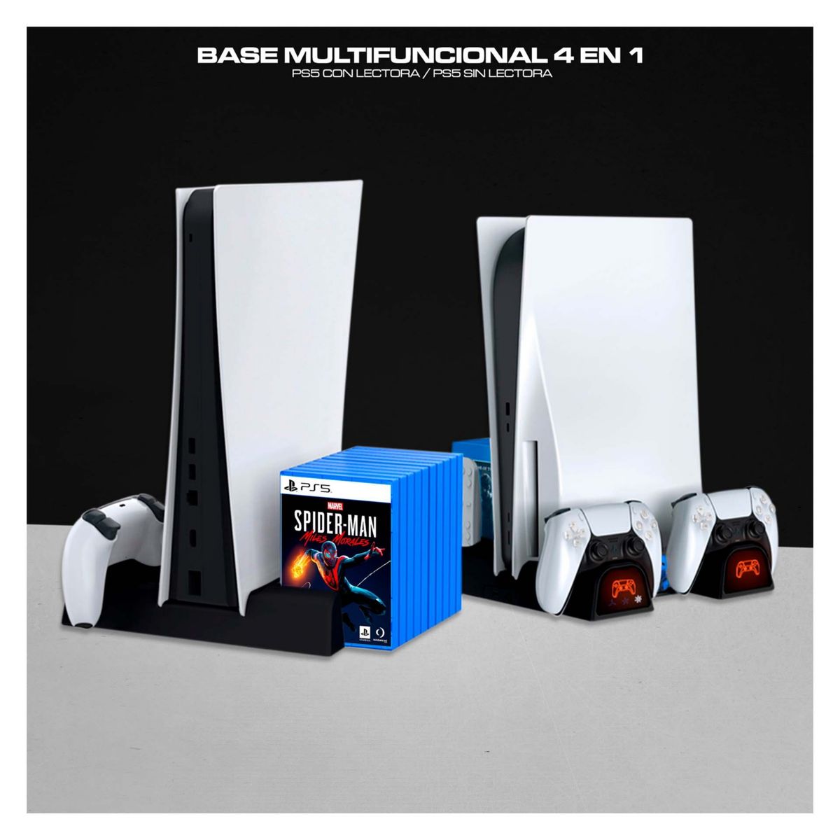 DOBE - Base 4 En 1 Para Ps5 CLSL Ventilador Cargador Portajuegos Negro