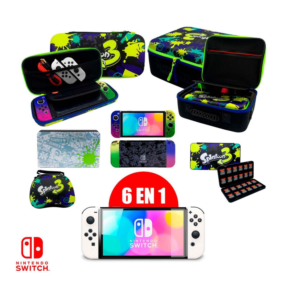 GENERICO - Kit De Viaje 6 En 1 Para Nintendo Switch OLED – Splatoon 3