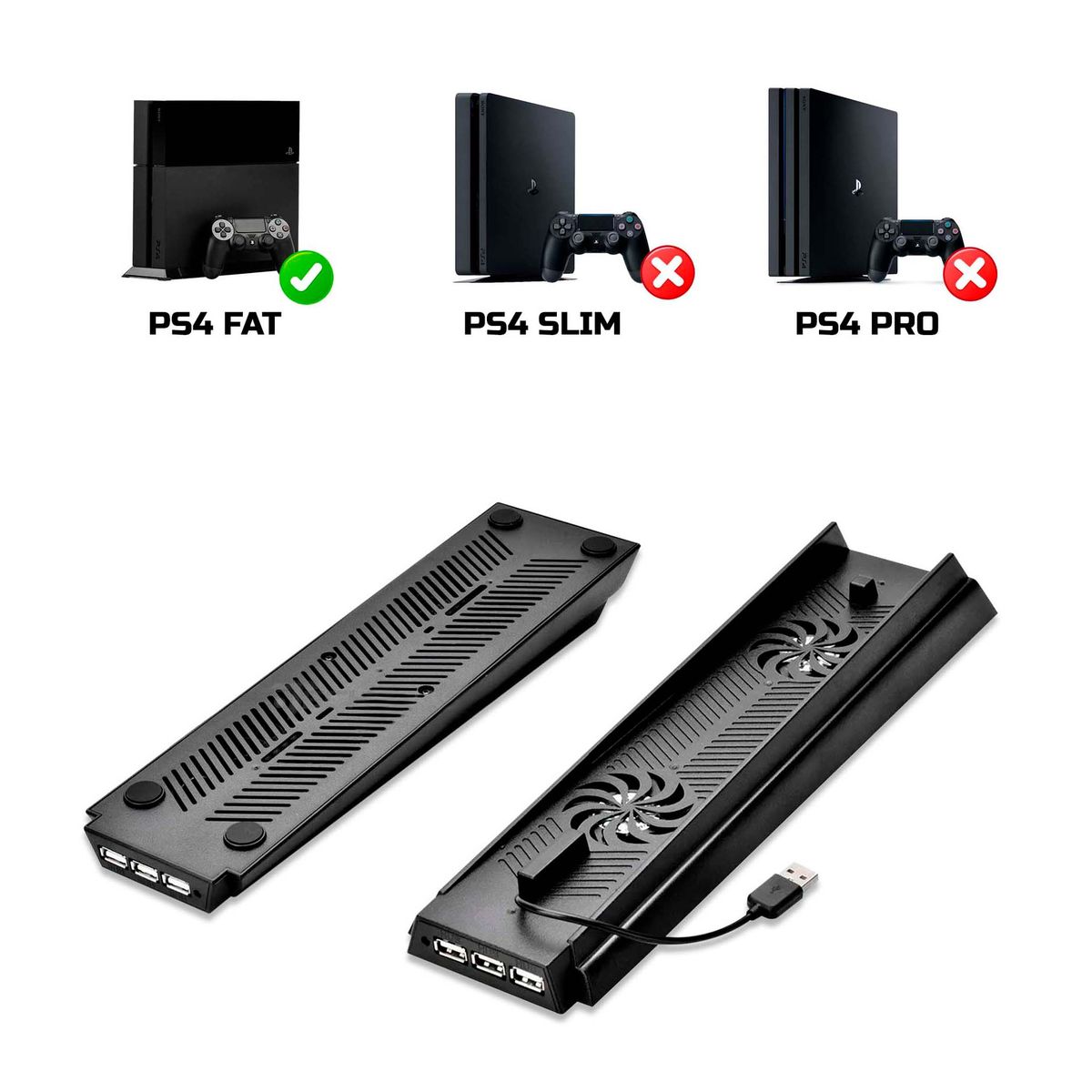 GENERICO - Base 2 En 1 Cargador Stand Ventilador Cooler Para Ps4 Fat